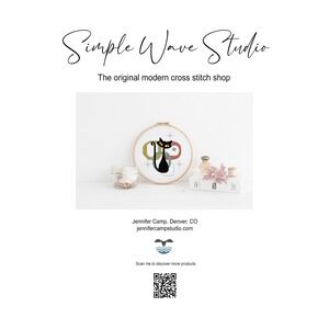 Black Cat Mid Century Atomic Cat Art Counted Cross‎ Stitch Pattern KIT